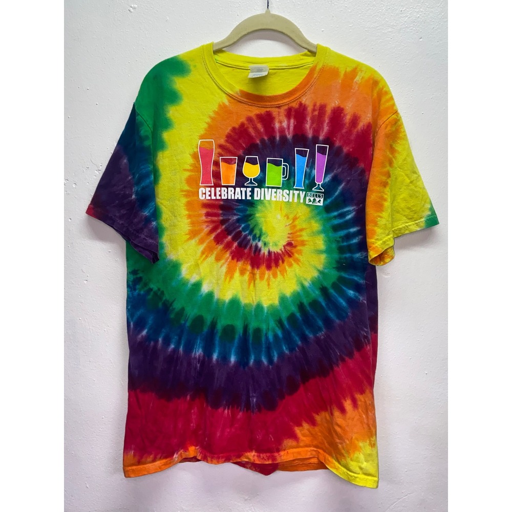 Bells Brewery Celebrate Diversity Tie Dye T-Shirt Mens M Rainbow Hippie Festival